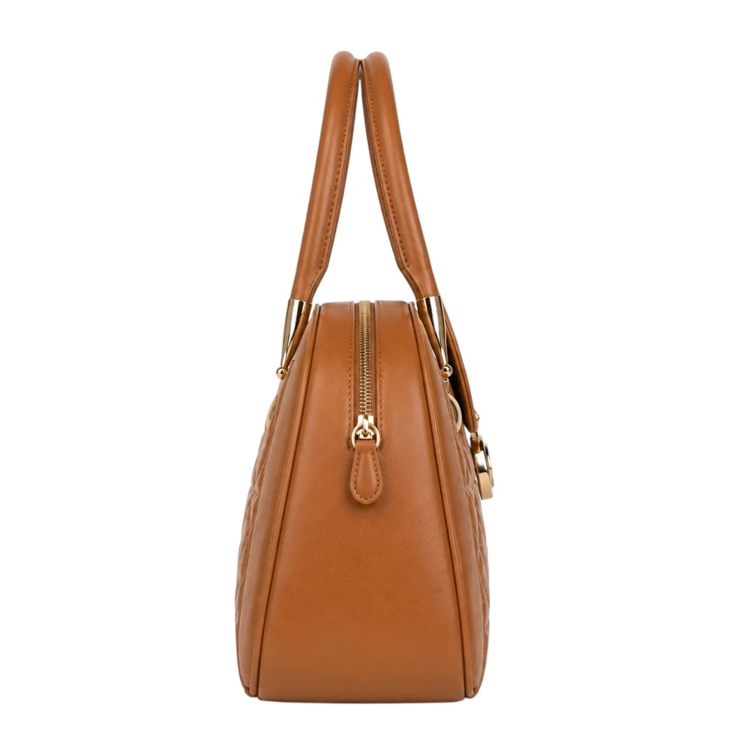 Bagique Brown Royale Quilted Satchel Handbag