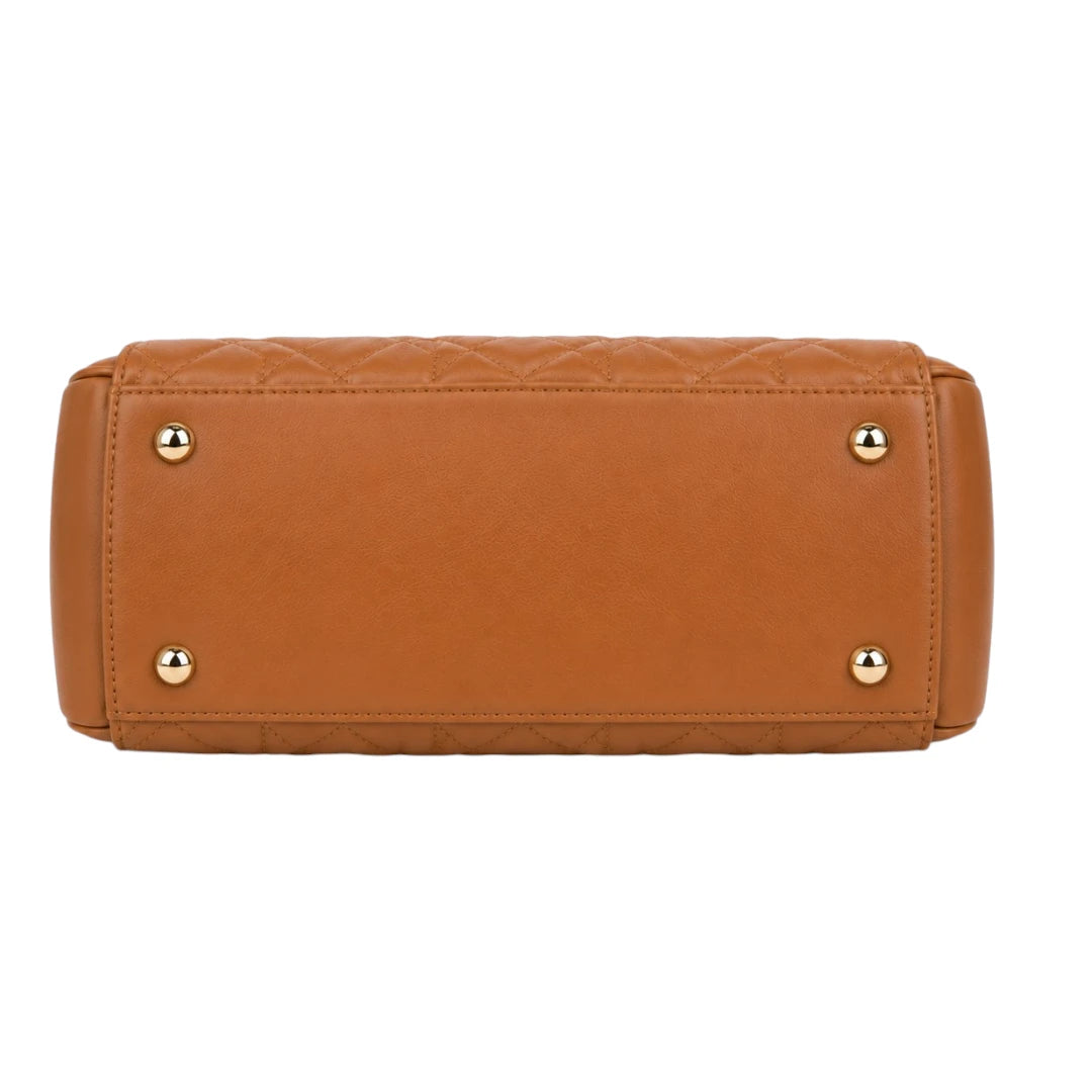 Bagique Brown Royale Quilted Satchel Handbag